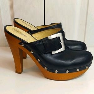 ENZO Angiolini Eakaloni Black Leather Stud Mules